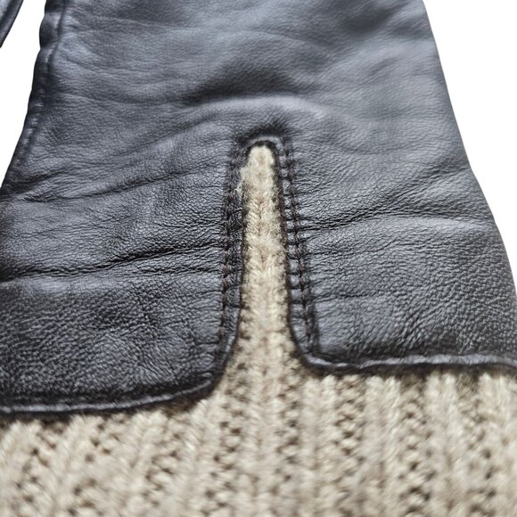 Danier Brown Leather Gloves With Knit Cuff Genuine Leather Polyester Lining Wint - Picture 4 of 7